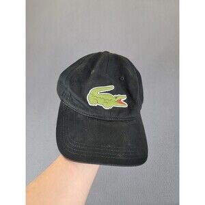 Lacoste Hat Cap Strap Back Black Green Crocodile Patch Embroidered Mens One Size